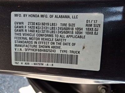 2017 Honda Ridgeline RTL-T