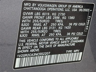 2022 Volkswagen Atlas 3.6L V6 SEL R-Line Black